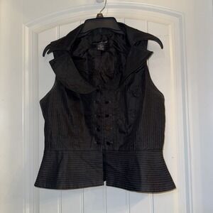 Will Smith Button Vest Women's Large Black Flutter Waist  Pattern Stitching